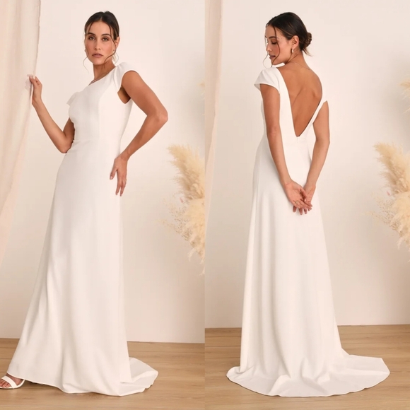 Lulus Radiance of Love White Cap Sleeve Backless A-Line Maxi Dress Wedding Bride - Picture 1 of 10